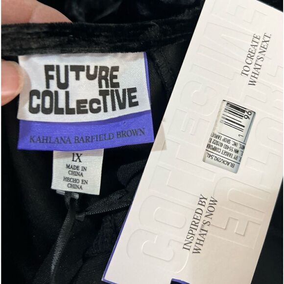 Future Collective Women Dress Ruched Long Sleeve Open Back Black Size 1X NEW - Picture 10 of 13